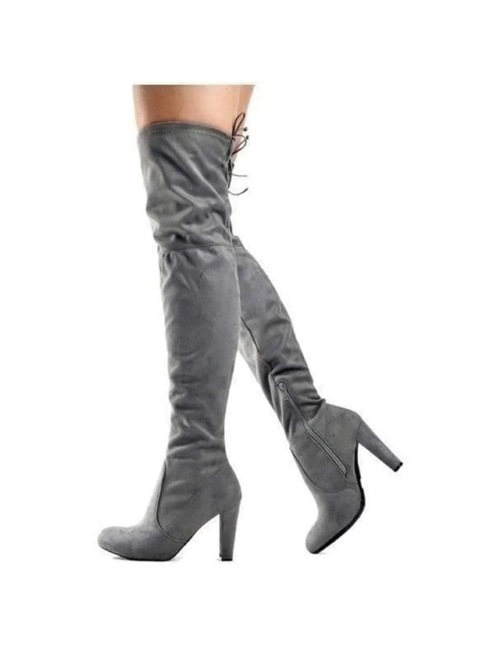 New! Gray Suedette Over-the-Knee Boots
